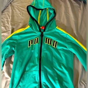 PUMA Green and Yellow Kids Athletic Zip Up Hoodie